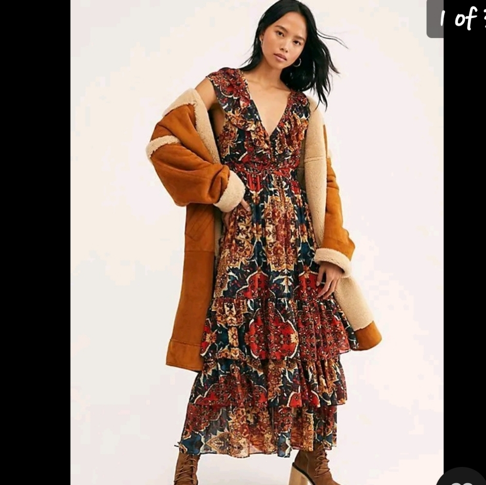 Free People Bohemian Maxi Dress - Red and Navy